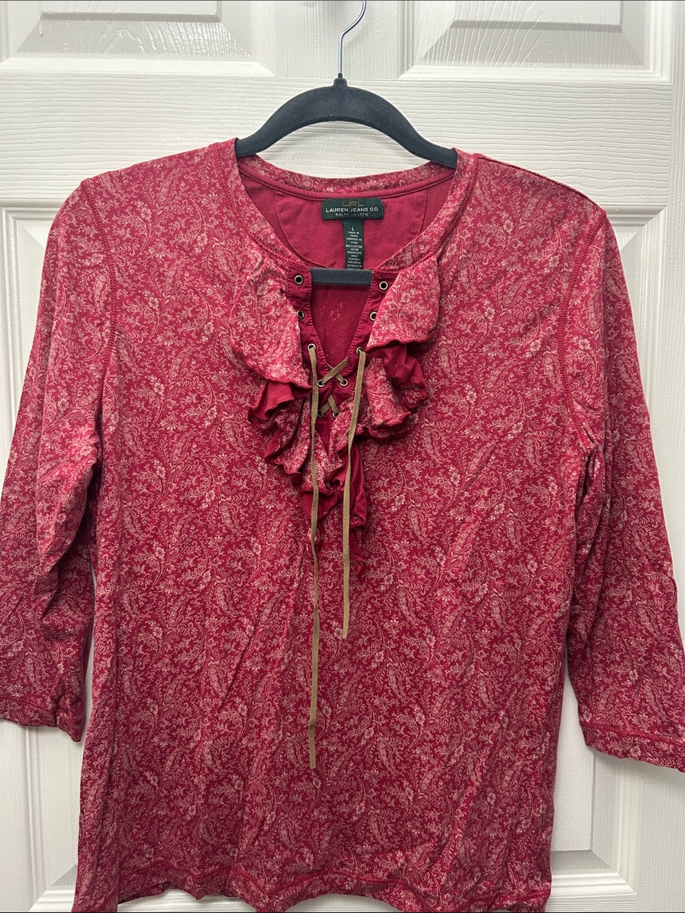 Lauren Ralph Lauren Ruffle Lace-Up Long Sleeve Top